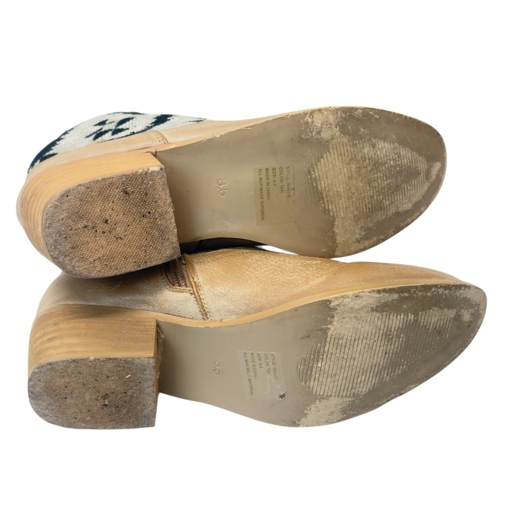 Francesca's Collections Tan and Black Ankle Boots with Southwestern Flair - Picture 7 of 12